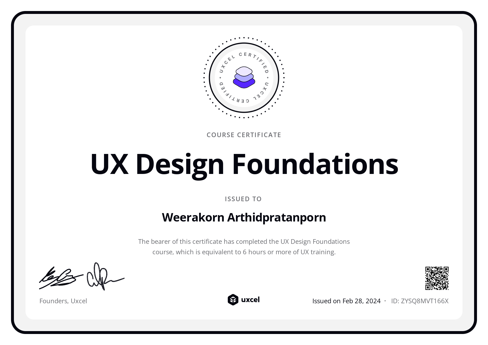 Weerakorn Arthidpratanporn's certificate